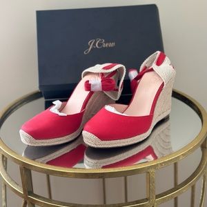 J Crew Red Lace Up High Heel Espadrille Size 12